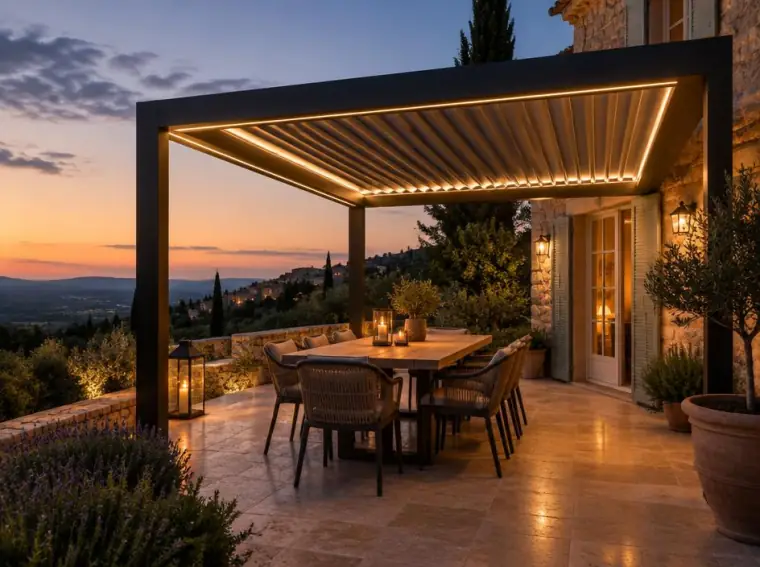 Pergola bioclimatique de 30 m² avec éclairage LED intégré à Aix-en-Provence